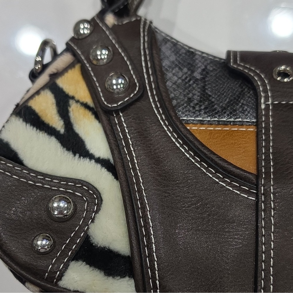 Dolls kill Womens Multicolor Animal Print Faux Leather Shoulder Bag Buckle Zip - Picture 8 of 12